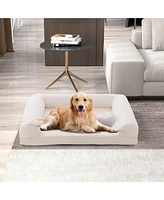Egg-Foam Dog Crate Bed with 3-Side Bolster and Removable Washable Bed Cover