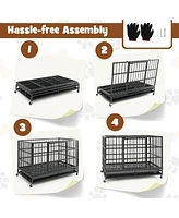 48 Inch Foldable Heavy-Duty Metal Dog Cage with Lockable Rolling Casters and Tray