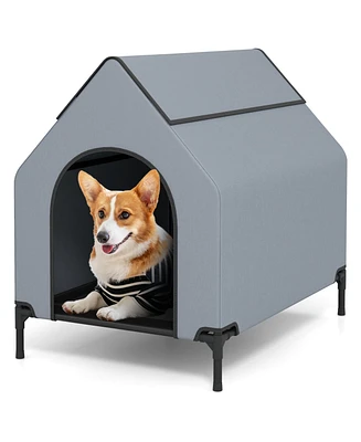 Small Outdoor Elevated Pet House with Ventilated Windows