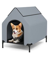 Small Outdoor Elevated Pet House with Ventilated Windows