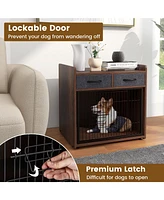 Dog Crate Furniture Indoor Dog Cage with 2 Fabric Drawers End Table