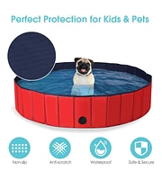 63 Inch Foldable Leakproof Dog Pet Pool Bathing Tub Kiddie Pool for Dogs Cats and Kids