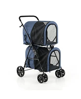 Double Pet Stroller with 2 Detachable Carrier Bags, Safety Belt, 4 Lockable Wheels Cat Stroller Travel Carrier Strolling Cart