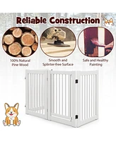 30 Inch Tall 4-Panel Freestanding Pet Gate Wooden Dog Fence