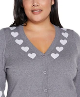 Belldini Plus Heart Jacquard Cardigan Sweater