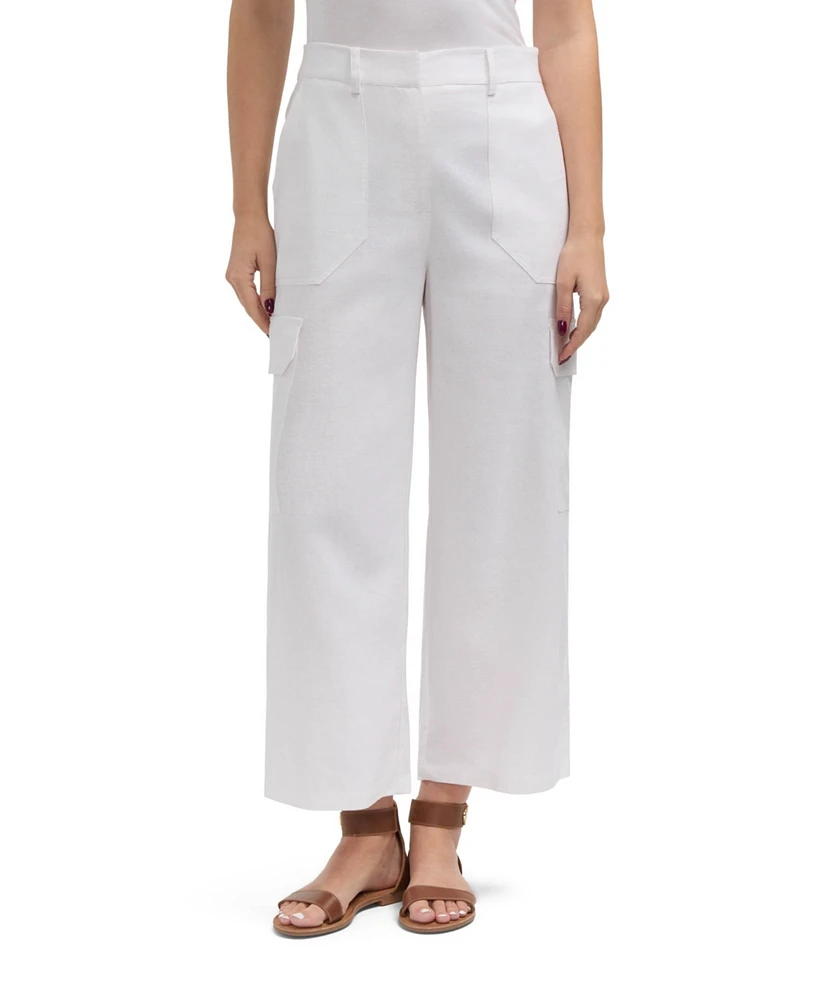 Ellen Tracy Women s Linen Cargo Wide Leg Pant