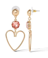 Jessica Simpson Gold-Tone Heart Drop Earrings with Pink Crystal Accent