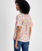 Tommy Hilfiger Women's Pintucked Floral-Print Top