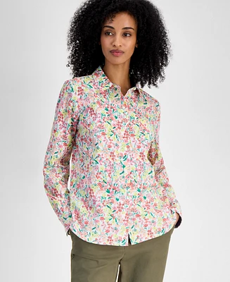 Tommy Hilfiger Women's Floral-Print Roll-Tab Shirt