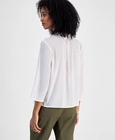 Tommy Hilfiger Women's Embroidered Gauzy Pintucked Cotton Top