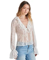 Steve Madden Women's Hampton Sheer Ruffle Lace Blouse