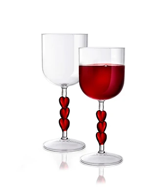 Qualia Glass Red Heart Stemmed Wine Glasses, Set of 2