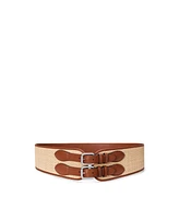Lauren Ralph Textured Raffia and Leather Double-Buckle Wide Belt