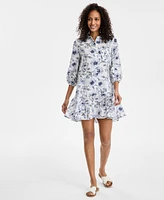 Charter Club Women's Hibiscus Garden 100% Linen Mini Dress, Exclusively at Macy's