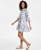 Charter Club Women's Hibiscus Garden 100% Linen Mini Dress, Exclusively at Macy's