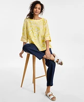 Charter Club Women's 100% Printed 3/4-Sleeve Top, Exclusively at Macy's