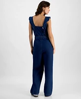 Tinseltown Juniors' Square-Neck Ruffle-Strap Wide-Leg Jumpsuit