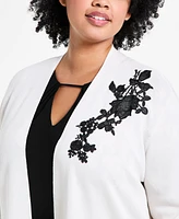Anne Klein Plus Lace-Applique Open-Front Cardigan