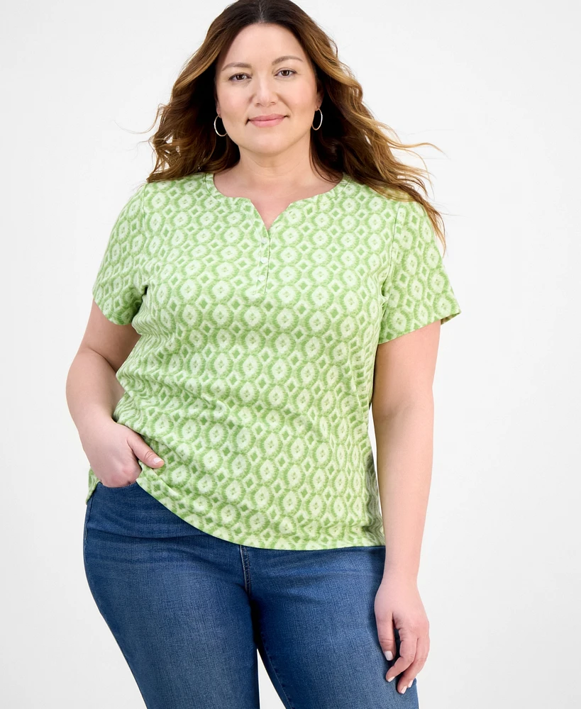 Style & Co Plus Printed Henley T-Shirt, Exclusively at Macy's