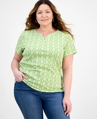 Style & Co Plus Printed Henley T-Shirt, Exclusively at Macy's