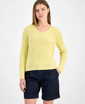 Boss Orange Women's V-Neck Long-Sleeve Cotton Sweater