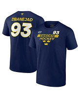 Fanatics Men's Mika Zibanejad Navy Sweden 2025 4 Nations Face-Off Authentic Pro Name Number T-Shirt