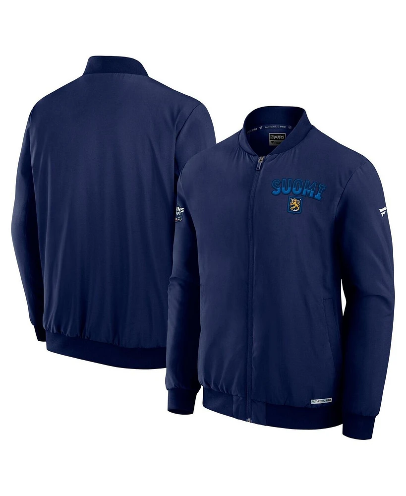 Fanatics Men's Athletic Navy Finland 2025 4 Nations Face-Off Authentic Pro Full-Zip Bomber Jacket