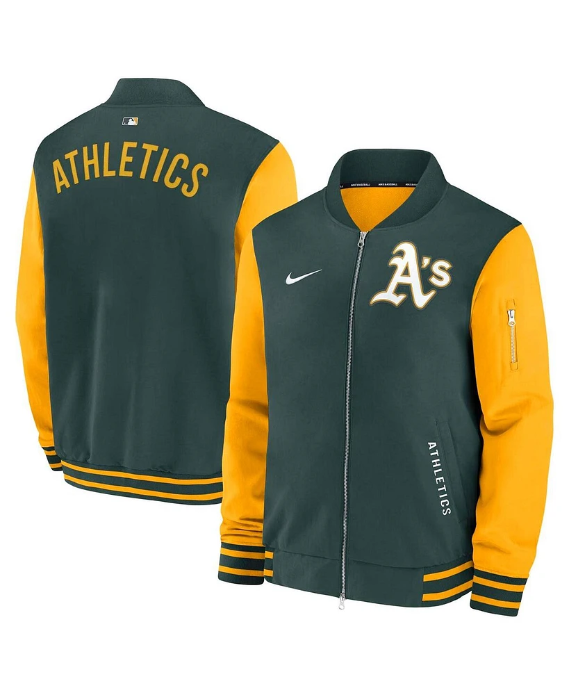 Nike Men's Green/Gold Athletics Authentic Collection Dugout Full-Zip Bomber Jacket