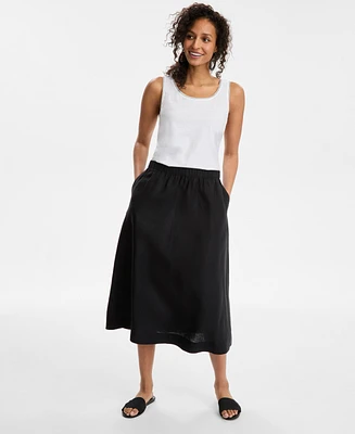 Charter Club Petite 100% Linen Pull-On Midi Skirt, Exclusively at Macy's