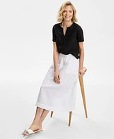 Charter Club Women's Pull-On 100% Linen Midi Skirt, Exclusively at Macy's