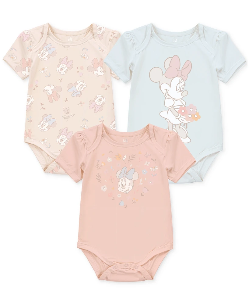 Disney Baby Girls Minnie Mouse Short-Sleeve Bodysuits, Set of 3