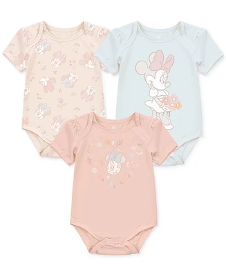 Disney Baby Girls Minnie Mouse Short-Sleeve Bodysuits, Set of 3
