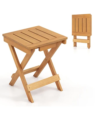 Gymax 14 inch Outdoor Folding Side Table Hardwood Square Compact Patio Table