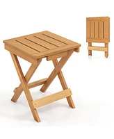 Gymax 14 inch Outdoor Folding Side Table Hardwood Square Compact Patio Table