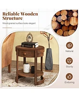 Gymax 2-Tier Nightstand w/ Shelf & Wood Grains Drawer Round End Table for Living Room