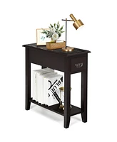 Gymax 2 Tier End Bedside Sofa Side Table Narrow Nightstand w/Drawer &Shelf