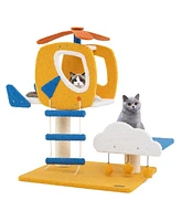 Indoor Small Aviation-Themed Cat Tree with Helicopter Top Perch Fun & Cozy Playhouse for Cats
