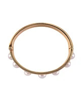 Laundry by Shelli Segal Gold Tone Hinge Bracelet with Crystal Stone and Pearl Accents