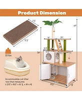 Hidden Cat Washroom with Cat Tower Stylish & Functional Furniture for Indoor Cats