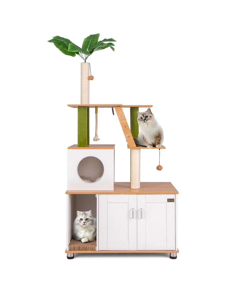 Hidden Cat Washroom with Cat Tower Stylish & Functional Furniture for Indoor Cats