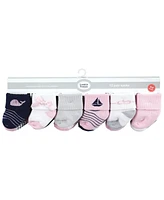 Luvable Friends Infant Girl Grow with Me Cotton Terry Socks, Sailboat, 0-6 and 6-12 Months