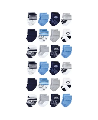 Luvable Friends Baby Boys Cotton Rich Terry Socks 24-Pack, Whale, 0-6 Months