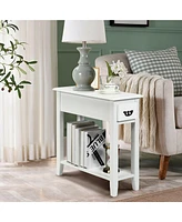 Gymax Set of 2 Nightstand 2 Tier End Bedside Sofa Side Table w/Drawer &Shelf