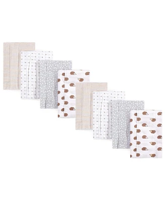 Hudson Baby Boys and Girls Cotton Poly Flannel Burp Cloths 8-Pack, Hedgehog, One Size