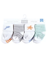 Hudson Baby Cotton Rich Terry Socks 16-Pack, Starfish, 0-6 Months