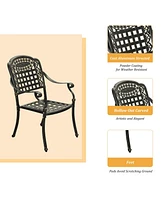 5pcs Patio Dining Set Cast Aluminium Outdoor Bistro 4 Chairs & 47 Inches Round Table for Balcony Porch Back
