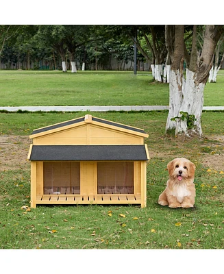 Raised Pet Kennel for Medium Dogs Pine Wood Natural
