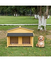 Raised Pet Kennel for Medium Dogs Pine Wood Natural