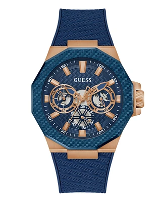 Guess Men's Multifunction Blue Silicone Watch, 45mm