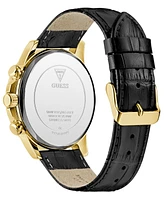 Guess Men's Multifunction Black Genuine Leather Watch, 44mm